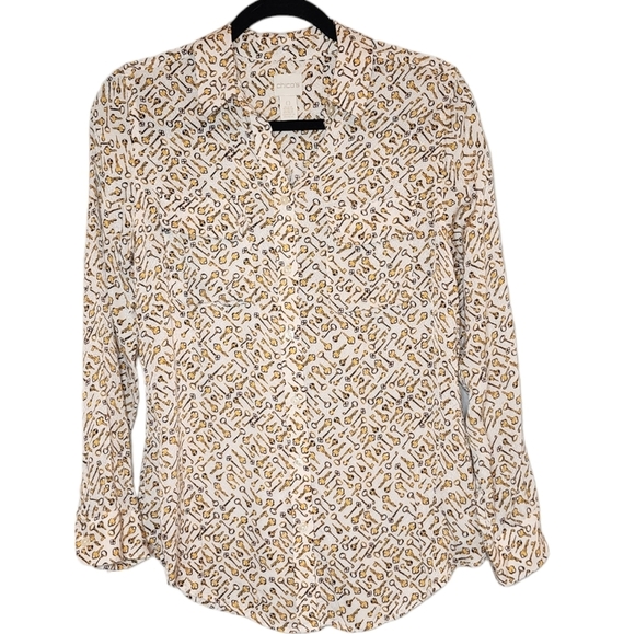 Chico's Keys Allover Print long-sleeve button down. Viscose. Chico's 0 (size 4) - Picture 3 of 16